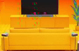 Looping video of illustrated sound waves filling a room 