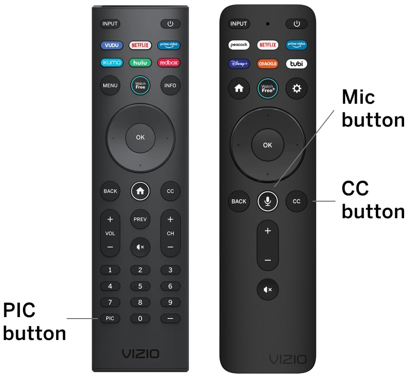 Enable accessibility features with the voice button. Enable closed captions with the cc button. Enable talk back with the pic button.