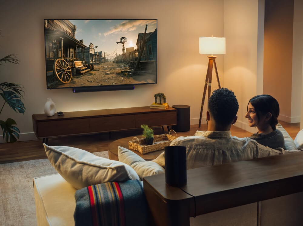 Happy family watching TV