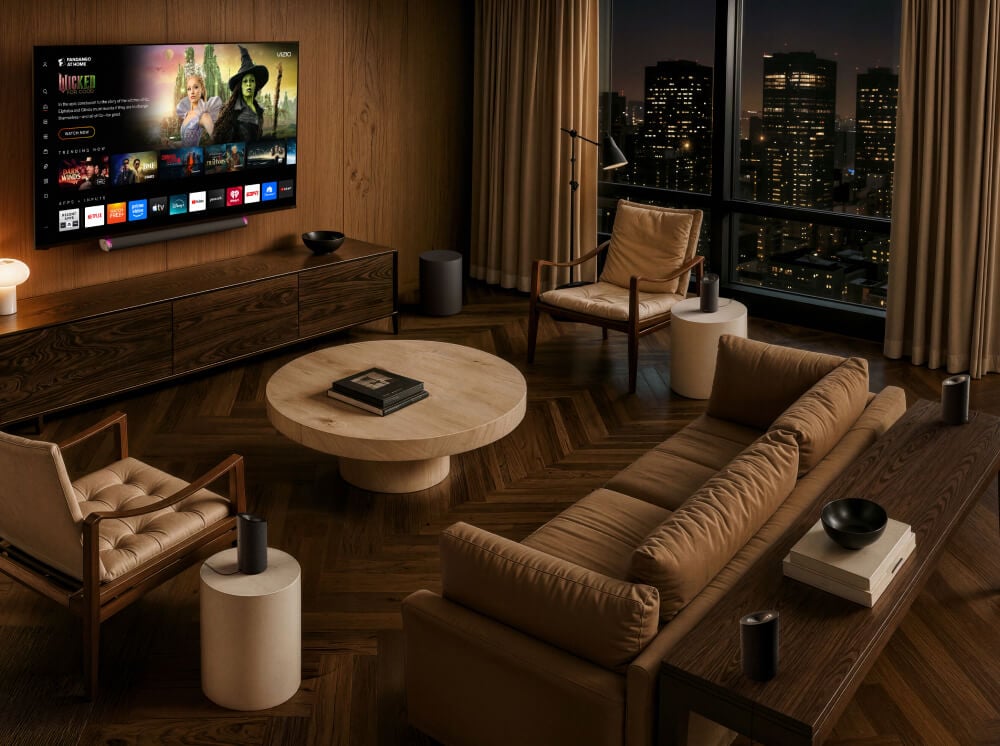living room with TV and speaker