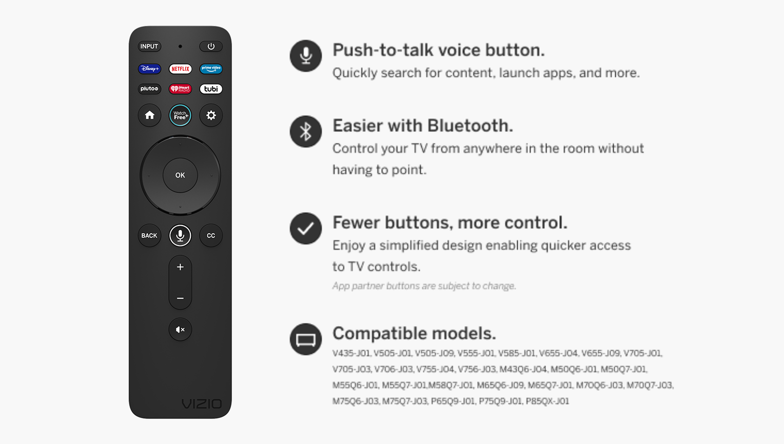 XRT260 Telecomando per vizio V/M Series 4K R Smart TV Bluetooth voce RE G1Q1 