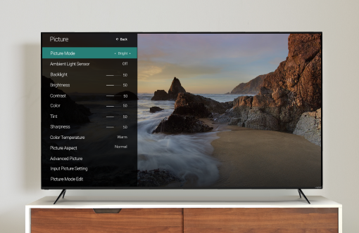 Image of the TV settings open on a TV monitor 
